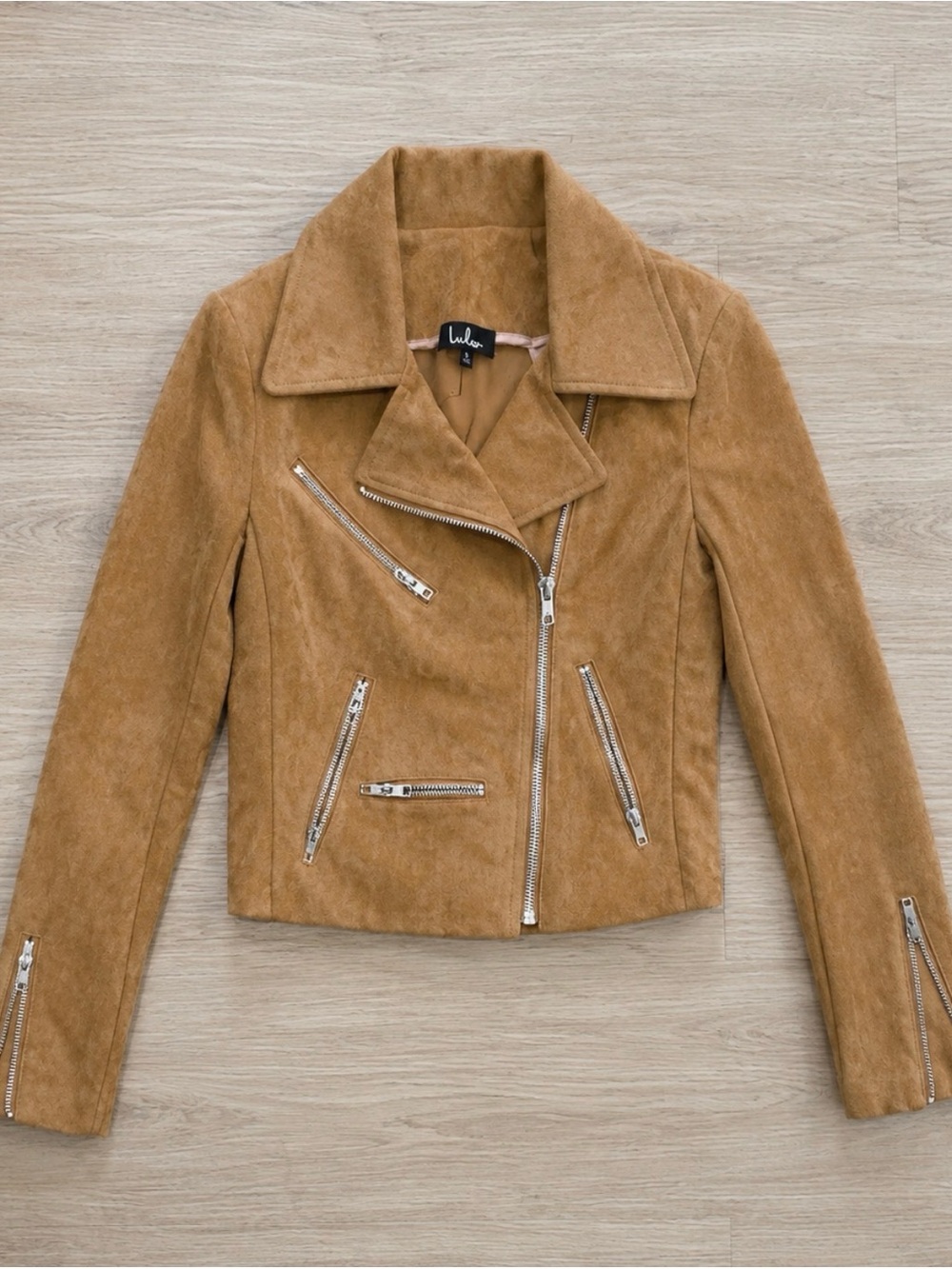 Lulu's Tan Suede Moto Jacket with Silver Hardware